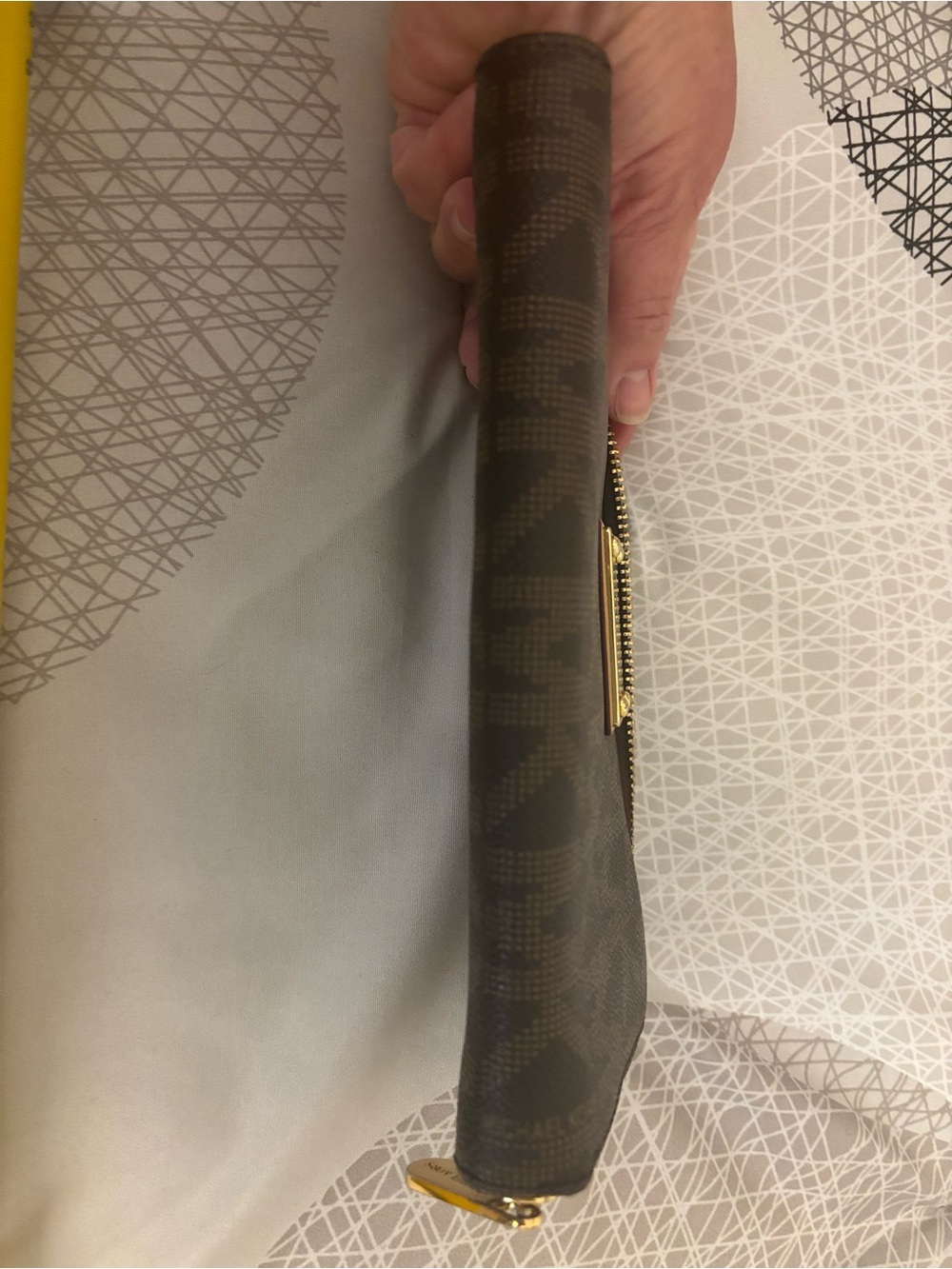 Michael Kors Brown Signature Monogram Zip Wallet with Gold Hardware